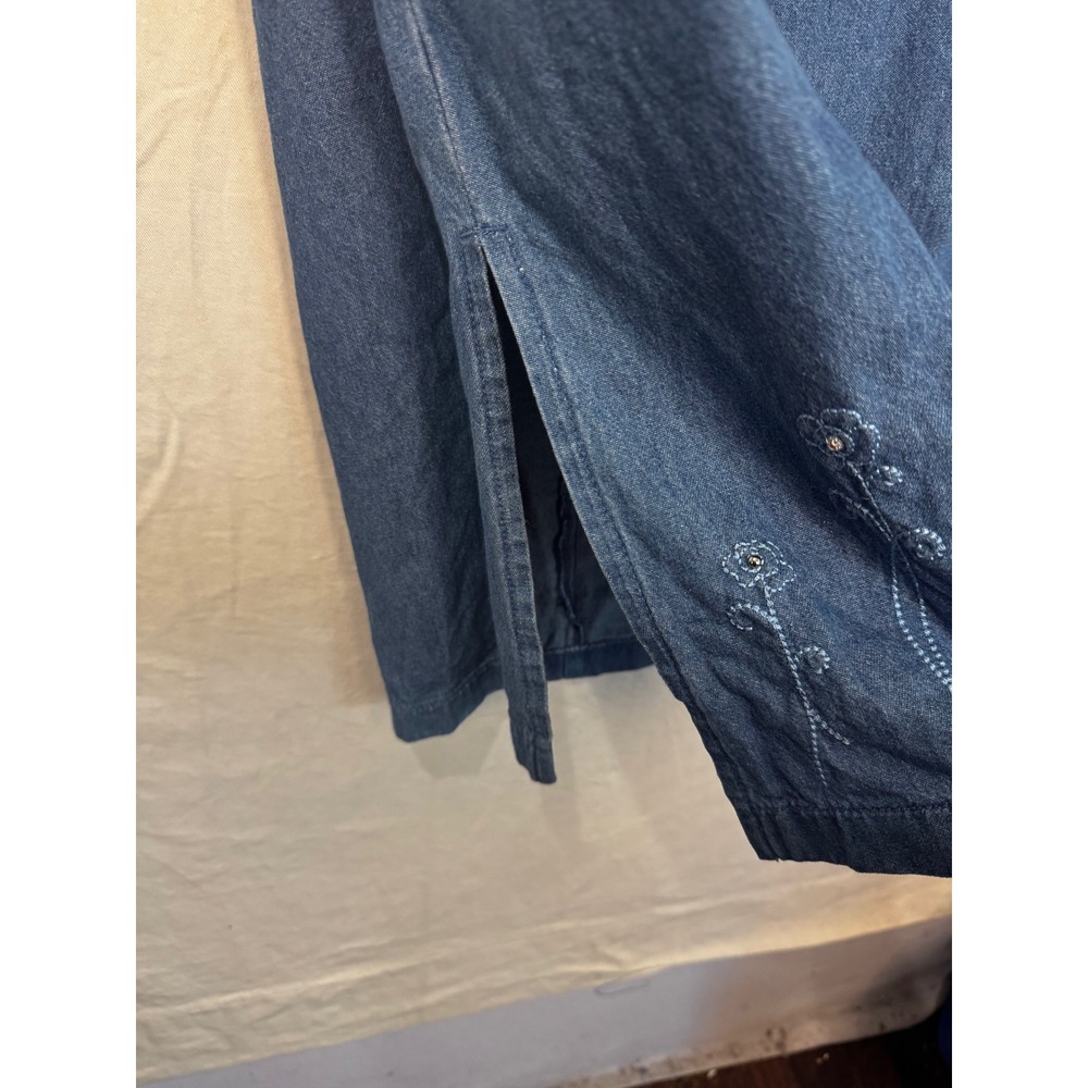 Jaclyn Smith Sport Vintage 90s Denim Long Skirt Embroidered Floral Blue Medium - Picture 8 of 10